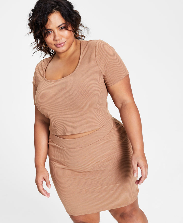 Bar III Trendy Plus Size Ribbed Knit Crop Top