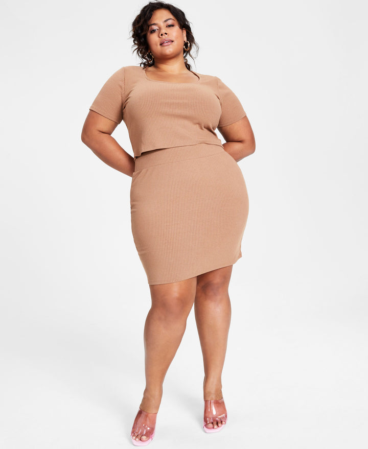 Bar III Trendy Plus Size Ribbed Mini Skirt