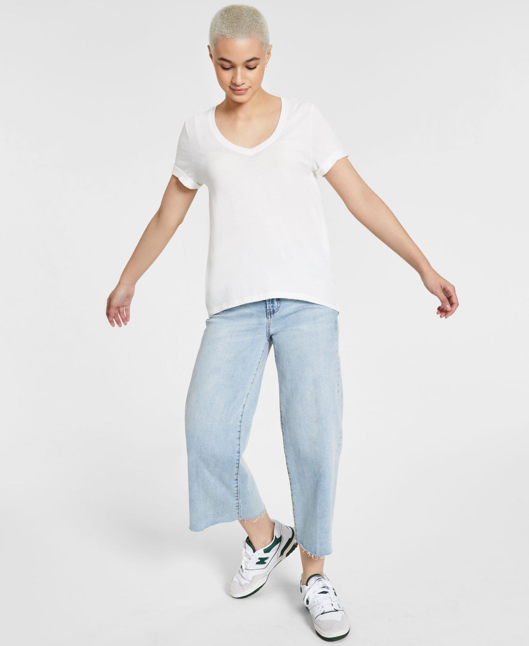 Juniors' V-Neck Burnout T-Shirt