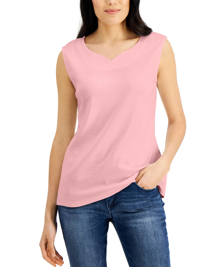 Karen Scott Cotton Sweetheart Neckline Tank Top