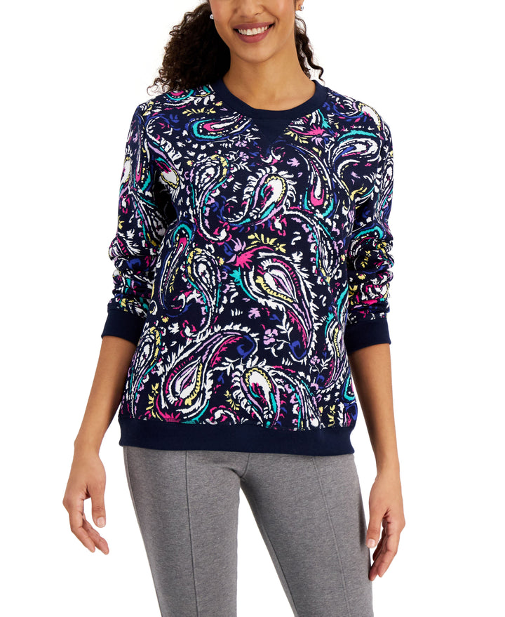 Karen Scott Jane Paisley Crewneck Top
