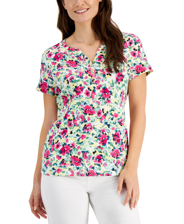 Karen Scott Sweet Floral Henley Top