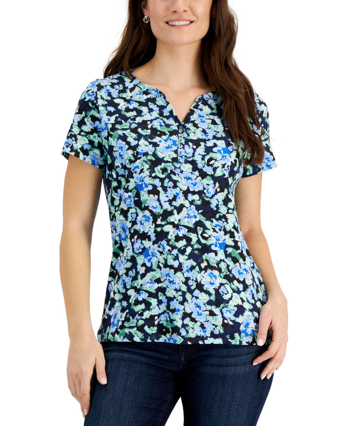 Karen Scott Sweet Floral Henley Top