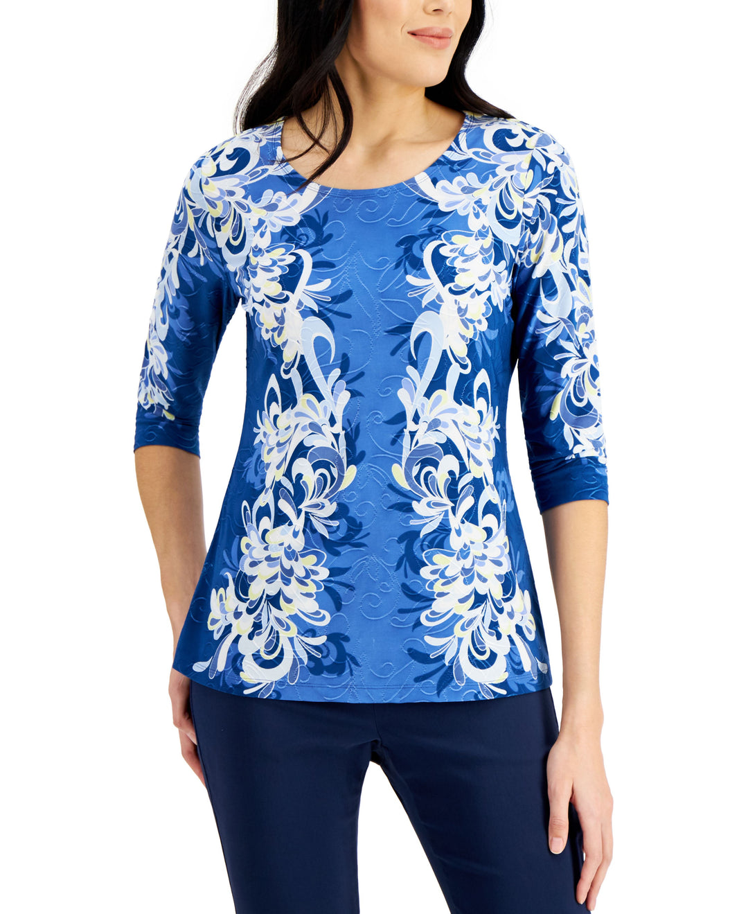 JM Collection Petite Swirl Oasis Jacquard Top