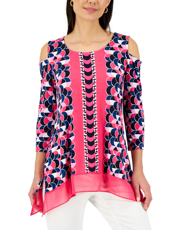 JM Collection Cold Shoulder Layered Look Top