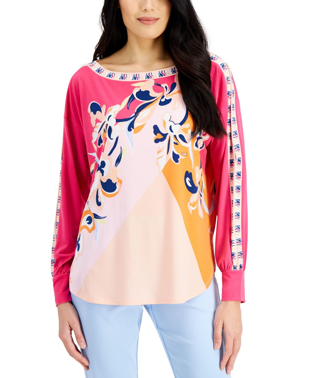 JM Collection Boat Neck Split Sleeve Top