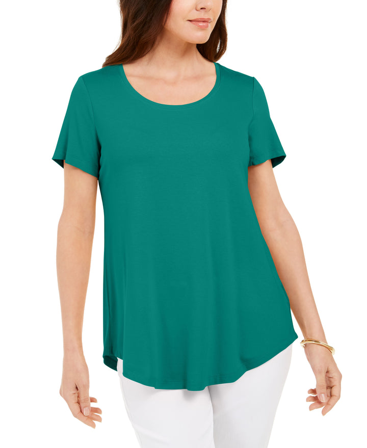 JM Collection Scoop Neck Shirttail Hem Top