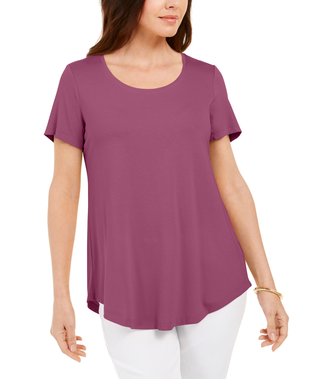 JM Collection Scoop Neck Shirttail Hem Top
