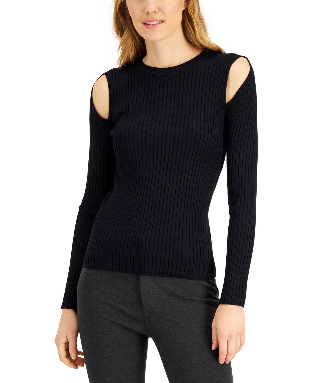 INC International Concepts Shoulder Cutout Ribbed Top
