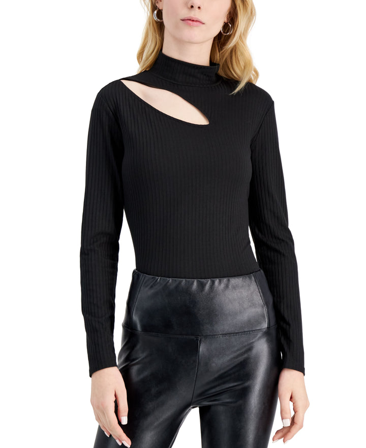 INC International Concepts Petite Ribbed Shoulder Cutout Top