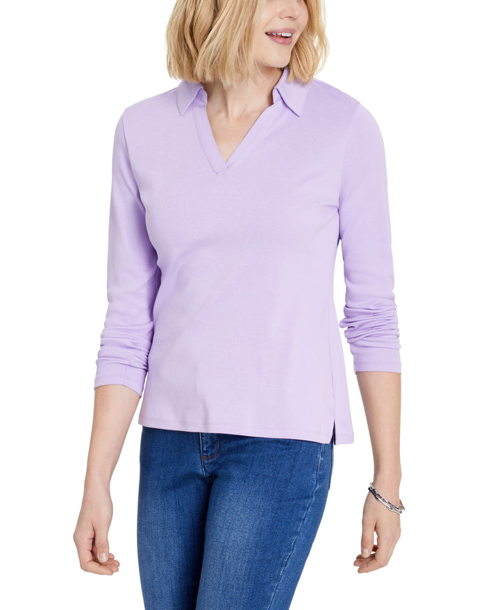 Charter Club Womens Cotton Johnny Collar T-Shirt
