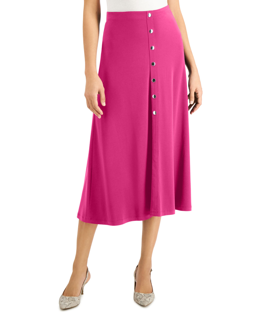 JM Collection Solid Button-Front Midi Skirt