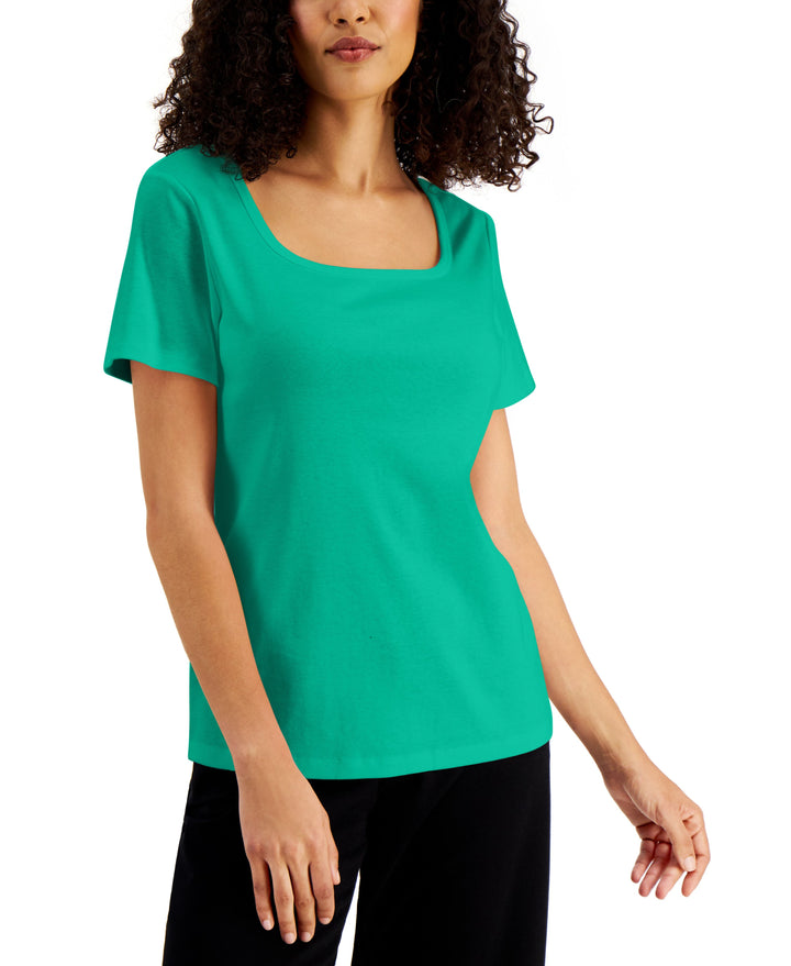 Karen Scott Solid Square Neck Cotton Top