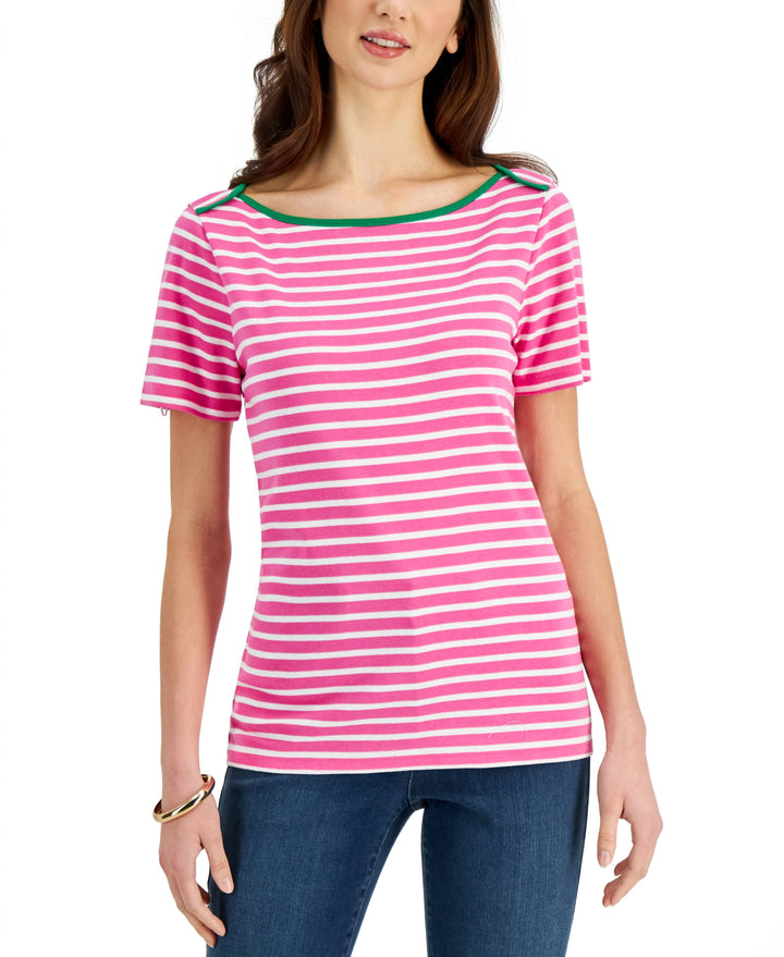 Charter Club Womens Cotton Striped Top
