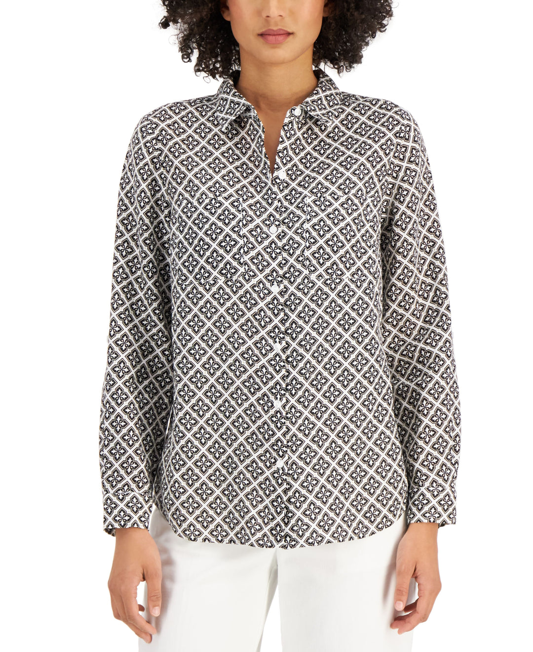 Charter Club Printed Linen Shirt