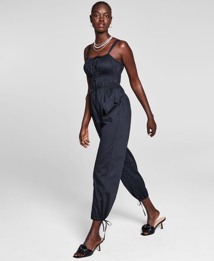 Now This Womens Cotton Tie Front Jumpsuit