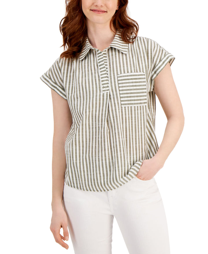 Style & Co Cotton Striped Camp Popover Shirt
