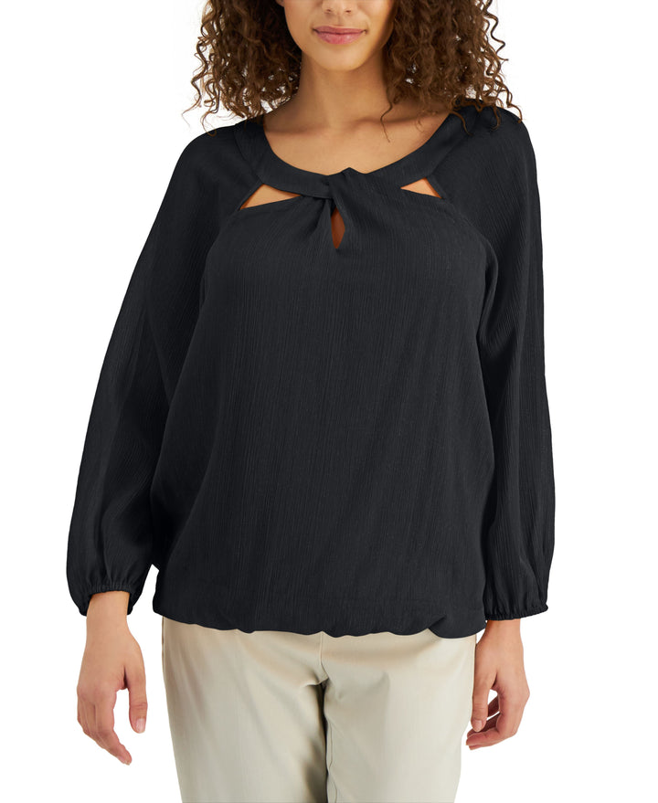 JM Collection Metallic Detail Keyhole Top