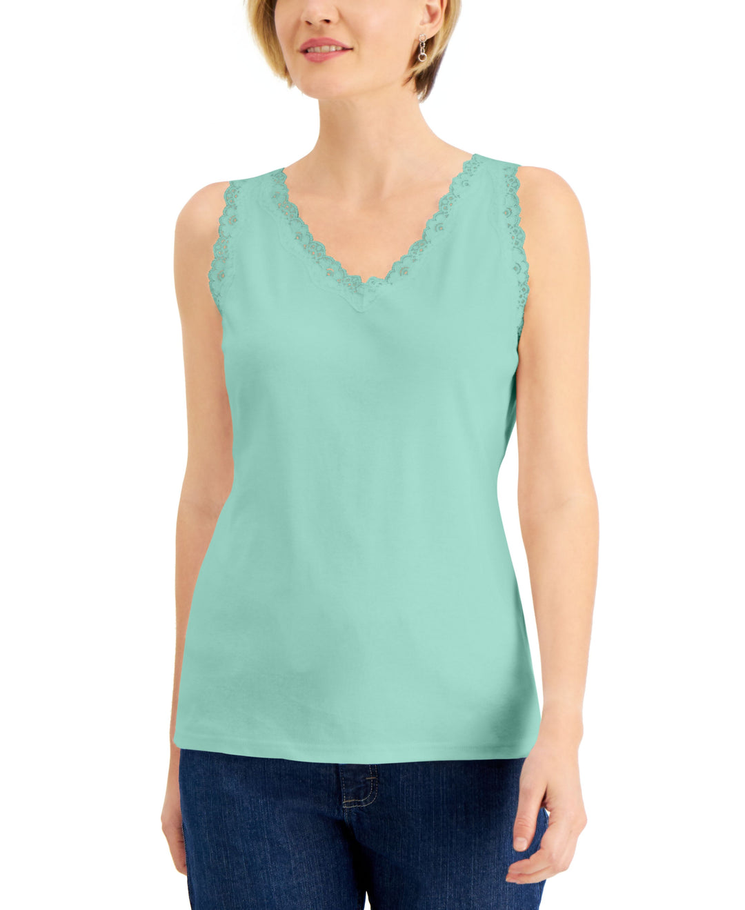 Cotton Scalloped-Lace Tank Top