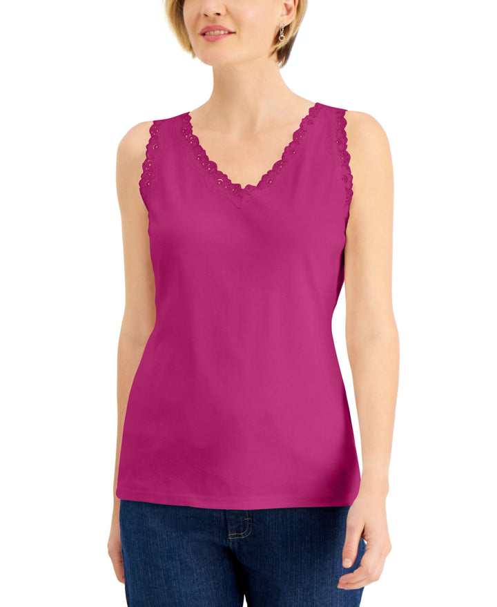 Cotton Scalloped-Lace Tank Top