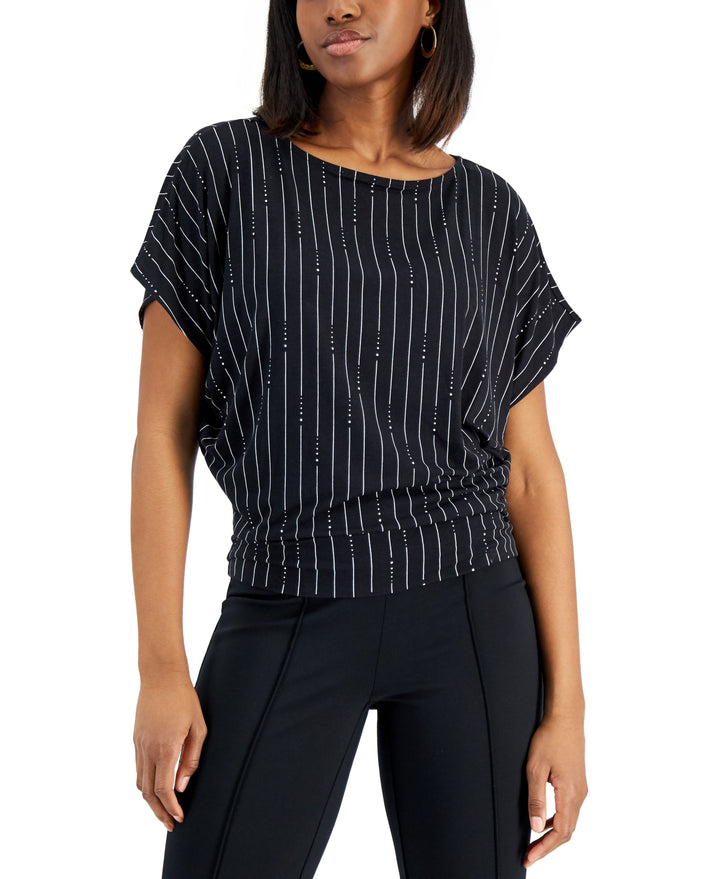 Alfani Printed Banded Hem Boat Neck Top