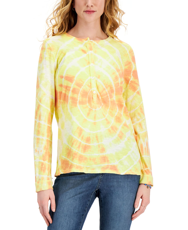 Style & Co Cotton Tie Dyed Print Long Sleeve Top