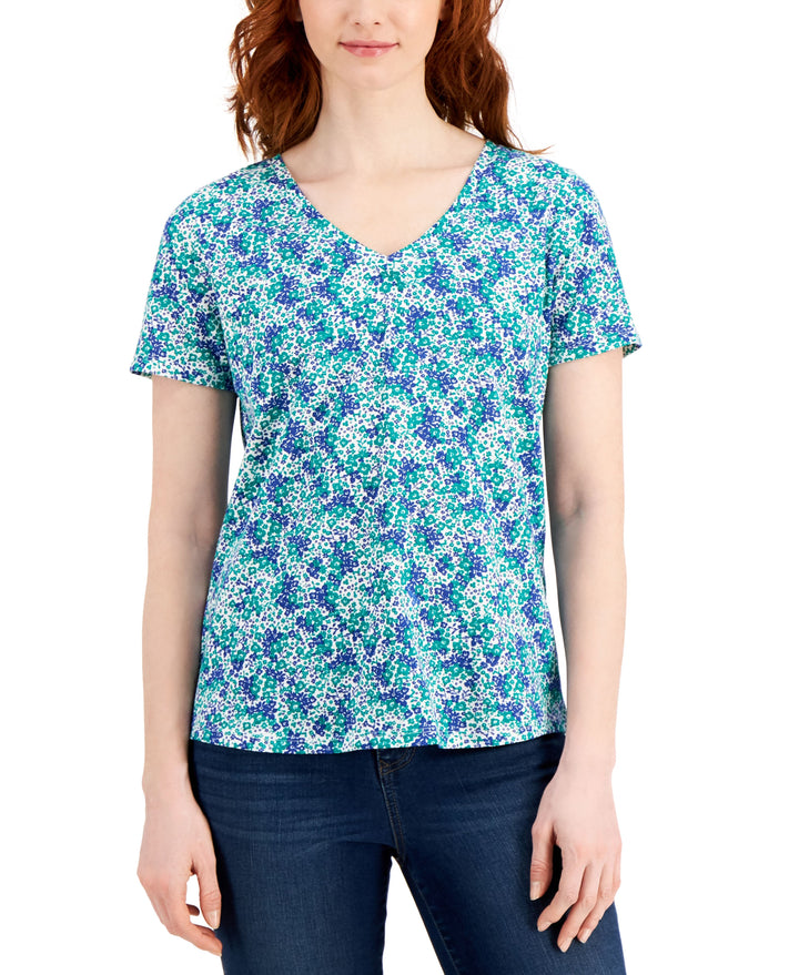 Style & Co Womens Cotton Printed V Neck T-Shirt