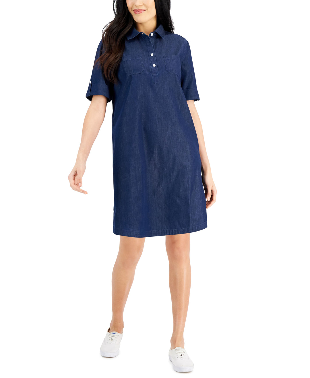 Karen Scott Womens Solid Chambray Dress