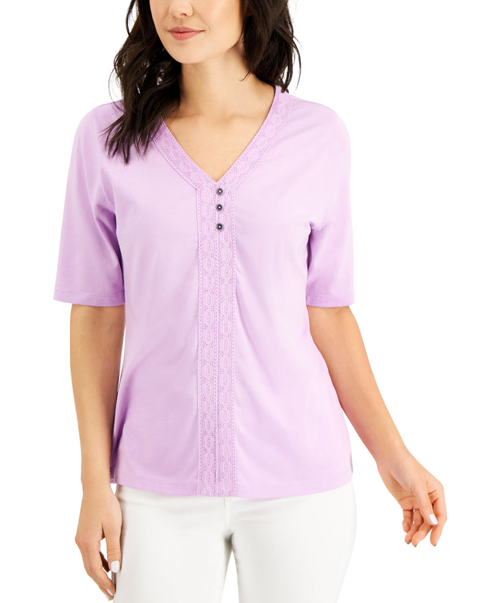 Karen Scott Crochet Trim Top