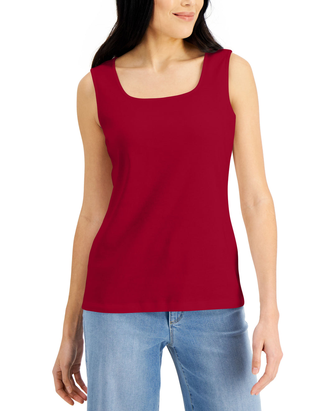 Karen Scott Petite Cotton Square Neck Tank Top