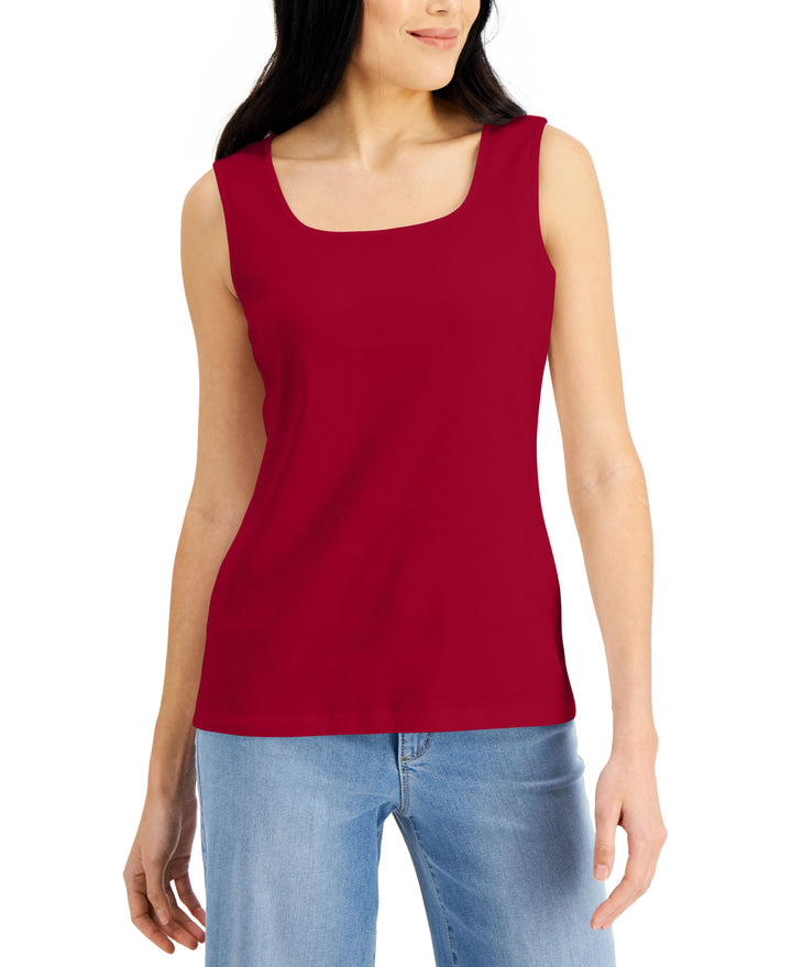 Karen Scott Petite Cotton Square Neck Tank Top