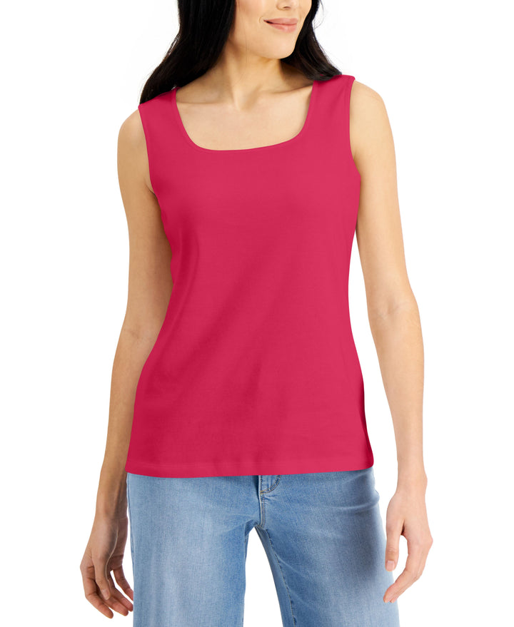 Karen Scott Petite Cotton Square Neck Tank Top
