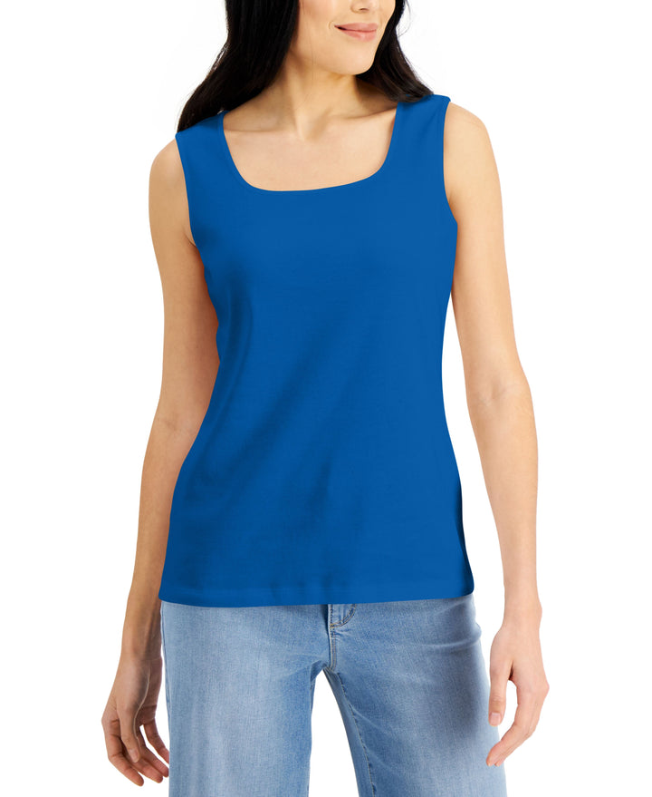 Karen Scott Petite Cotton Square Neck Tank Top