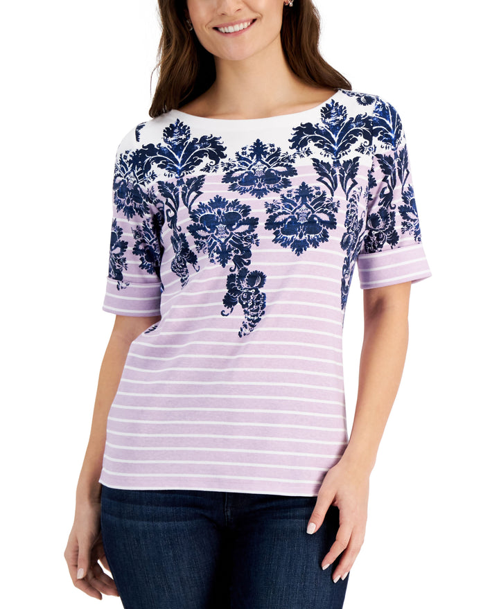 Karen Scott Mixed Print Elbow Sleeve Top