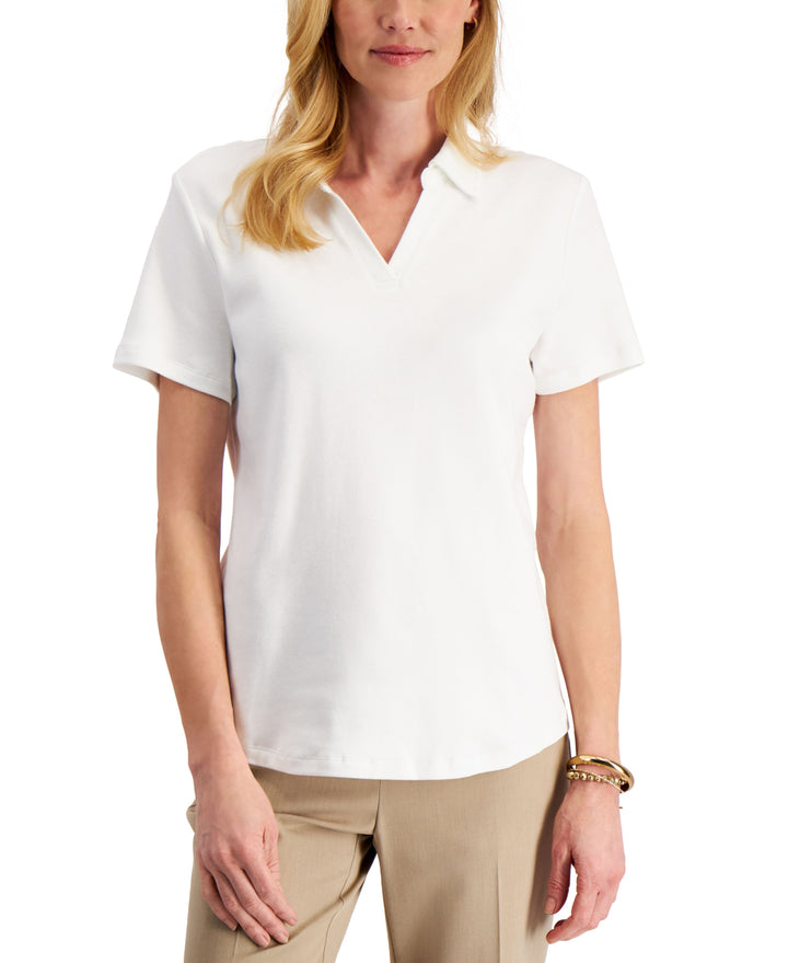 Karen Scott Petite Solid Johnny Collared Top