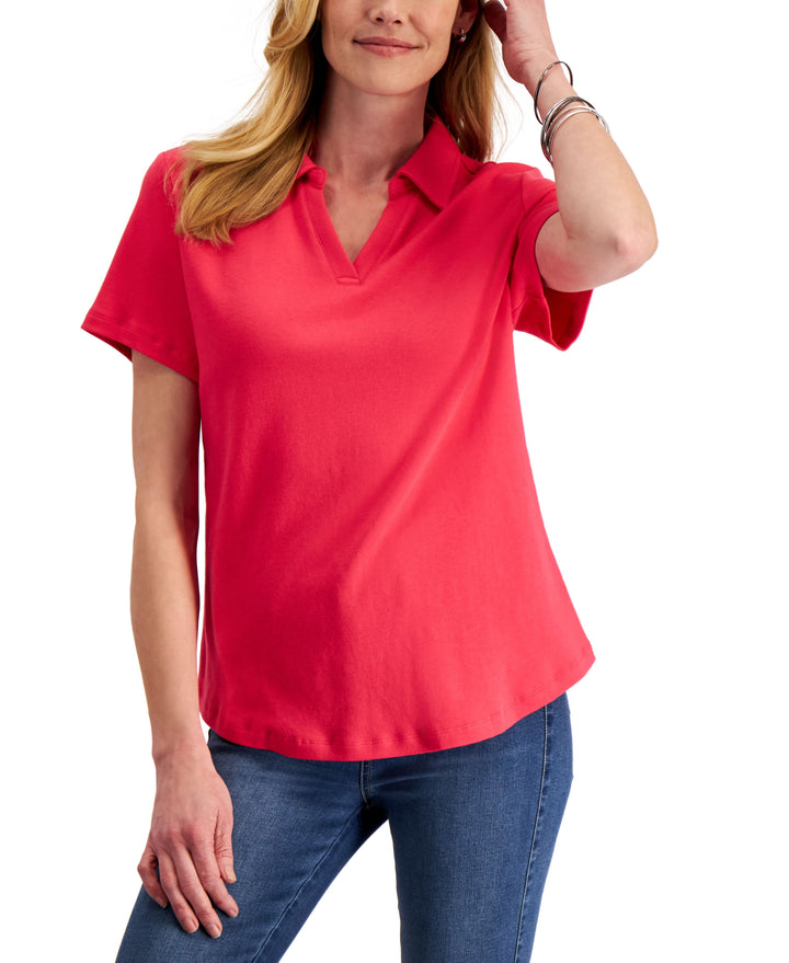 Karen Scott Petite Solid Johnny Collared Top