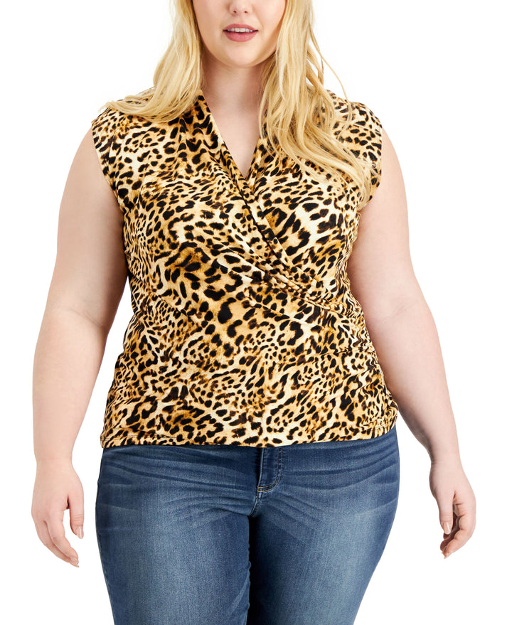 INC International Concepts Plus Size Paisley Print Sleeveless Surplice Top