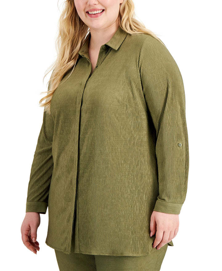 Alfani Plus Size Textured Button Front Top