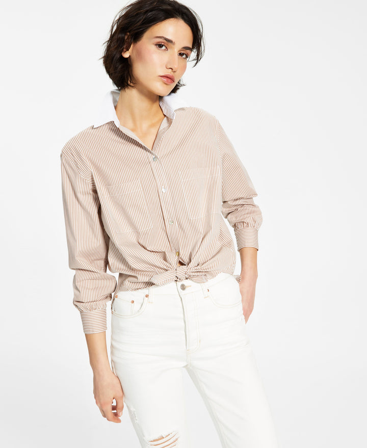 Now This Tie Front Poplin Shirt