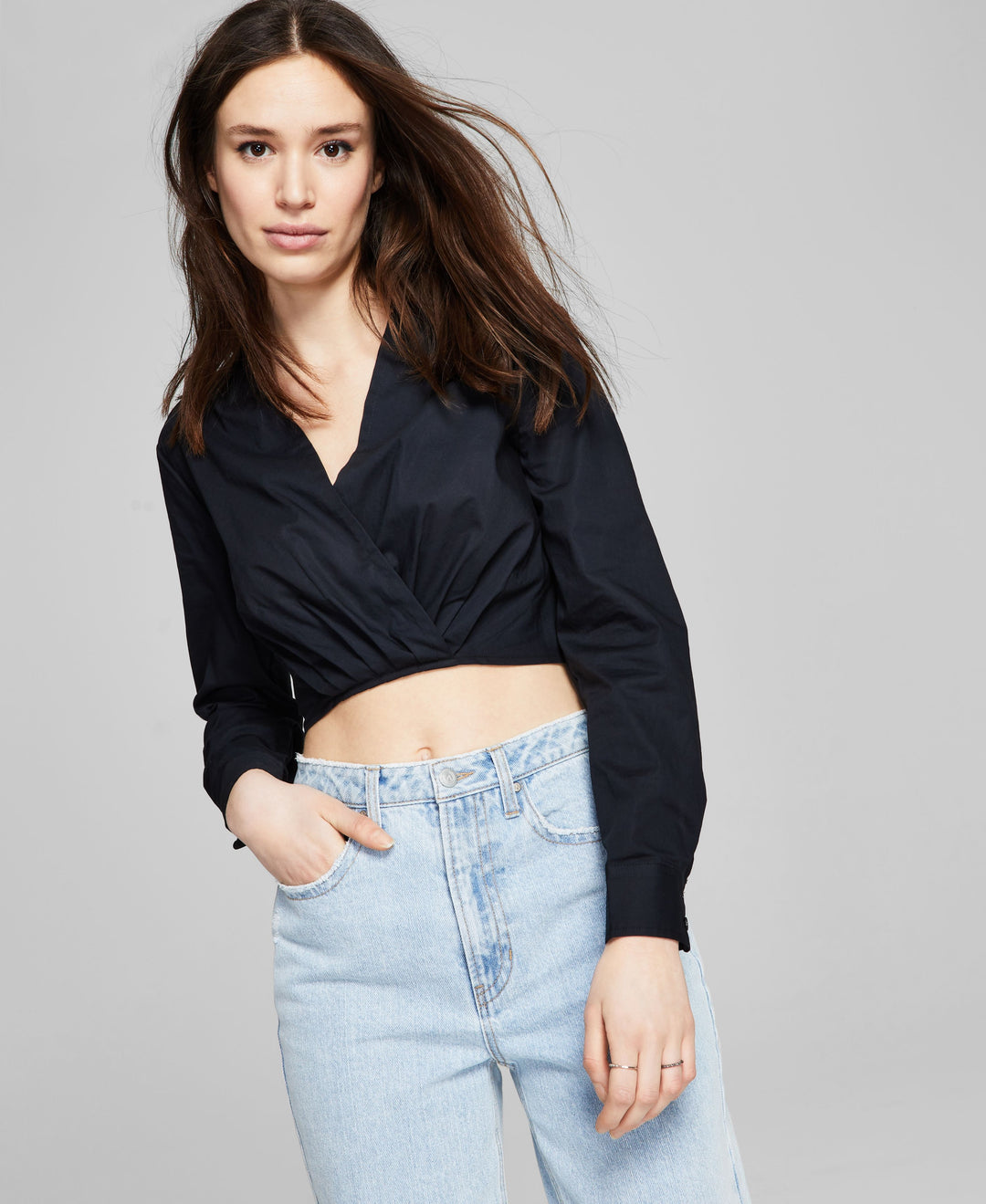 Now This Faux Wrap Poplin Shirt