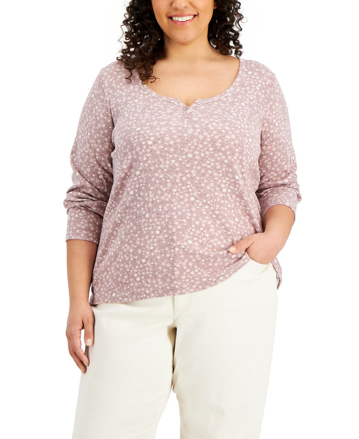 Hippie Rose Trendy Plus Size Printed Henley Neck Top