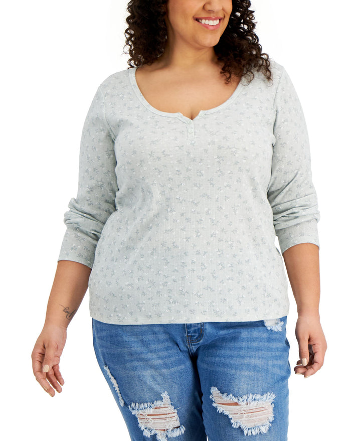 Hippie Rose Trendy Plus Size Printed Henley Neck Top