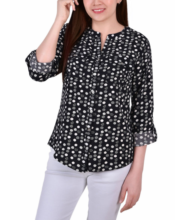 Petite Tab Y Neck Blouse