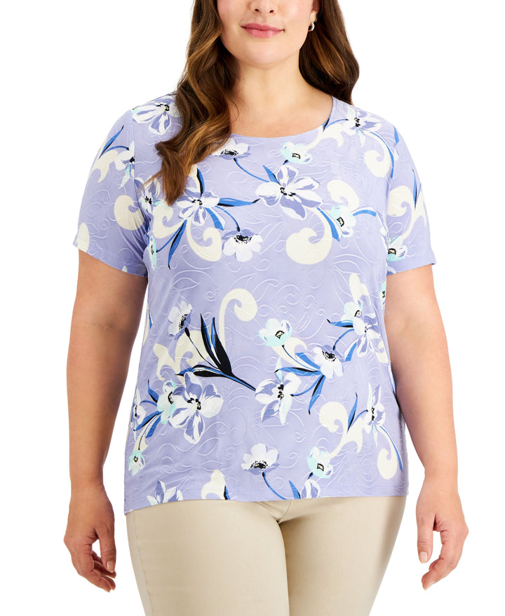 JM Collection Plus Size Printed Short Sleeve Top