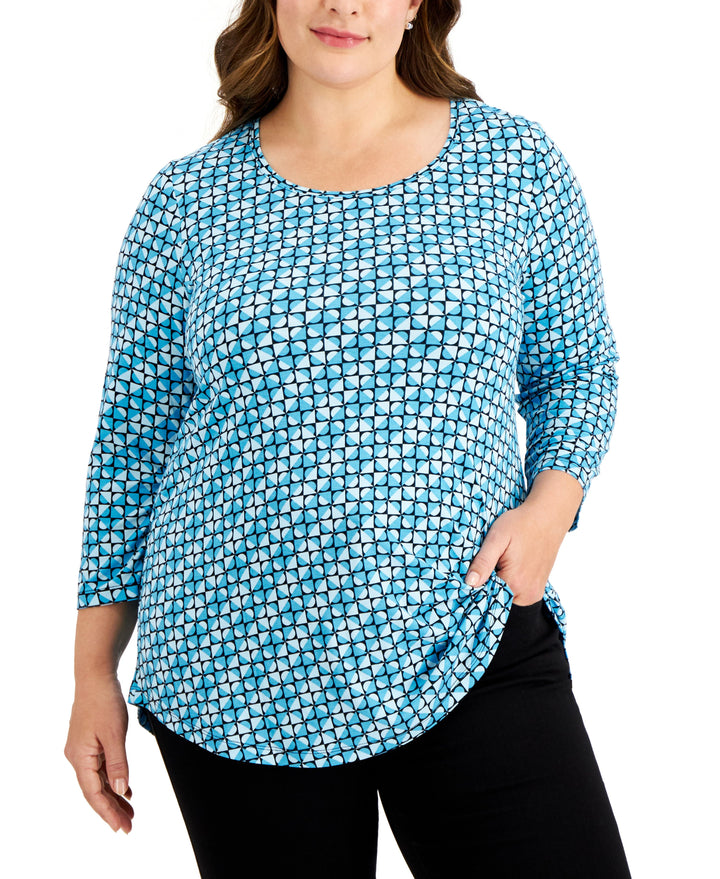 JM Collection Plus Size Printed 3/4 Sleeve Top