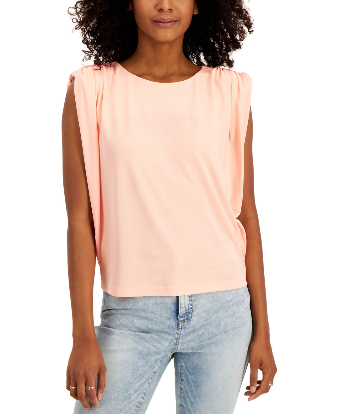 INC International Concepts Womens Ruched Shoulder Sleeveless Top