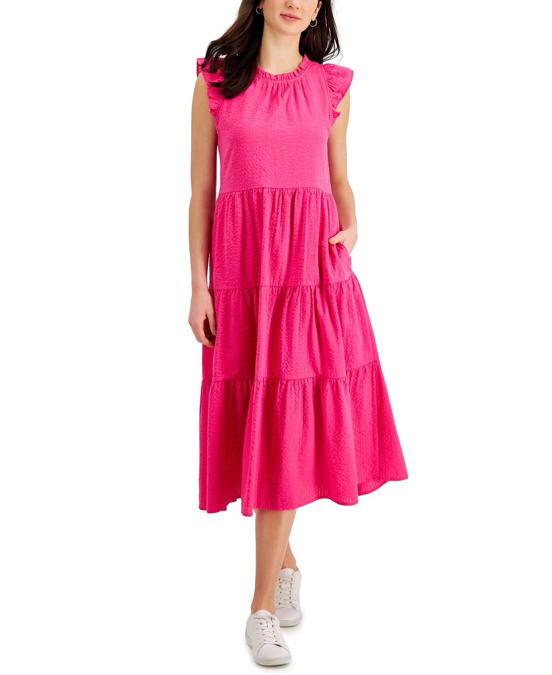 Charter Club Womens Solid Cotton Tiered Dress – USAFashion