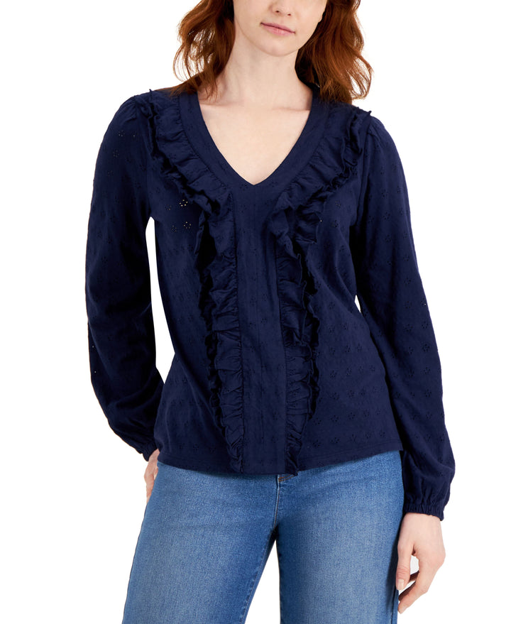 Charter Club Ruffled Eyelet Knit Top