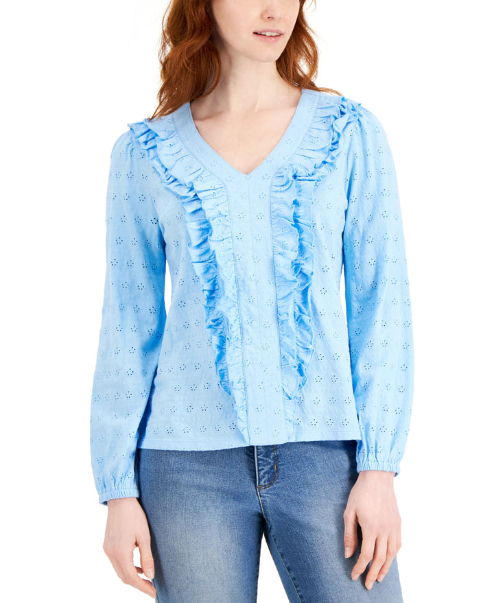 Charter Club Ruffled Eyelet Knit Top
