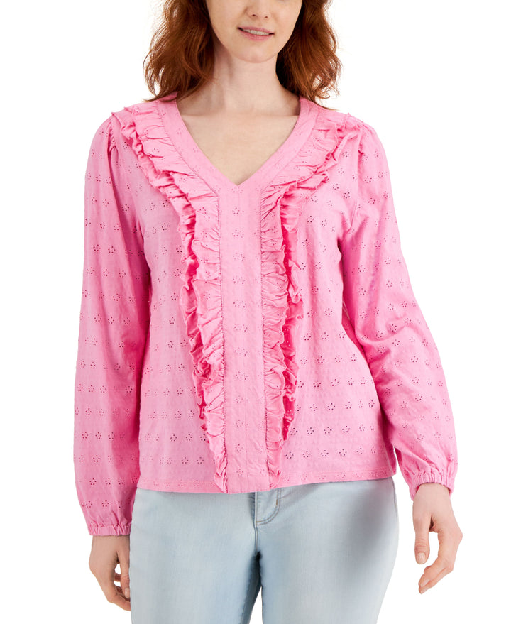 Charter Club Ruffled Eyelet Knit Top